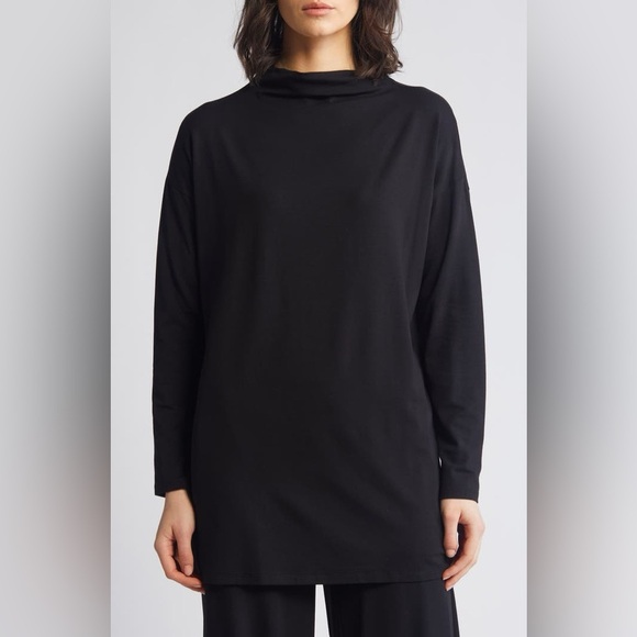 Eileen Fisher Funnel Neck Long Sleeve Boxy Tunic Top - Picture 1 of 8